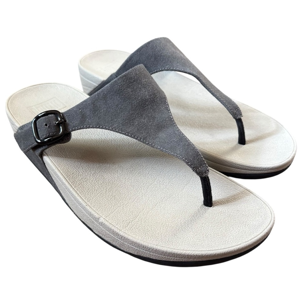 FitFlop toe-post gray canvas thong sandals size 10